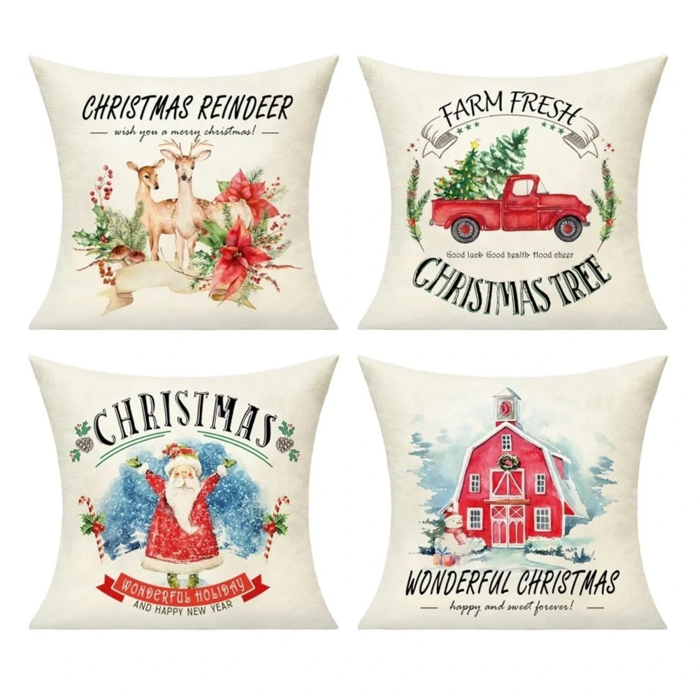 New! Set of 4 Farmhouse Christmas pillow covers 20 in
